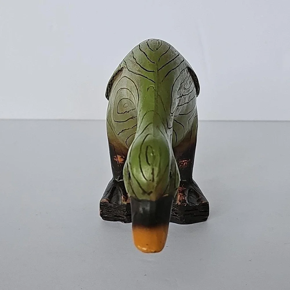 Vintage Wood Look Green Duck Figure Figurine Rustic Resin Distressed 1915 - Picture 7 of 10